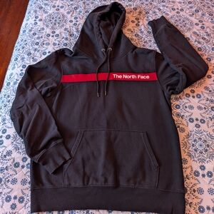 The North Face Men's Charcoal Hoodie with Red Stripe